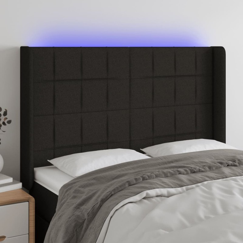 Testiera a LED Nera 147x16x118/128 cm in Tessuto Testiera a LED Nera 147x16x118/128 cm in Tessuto
