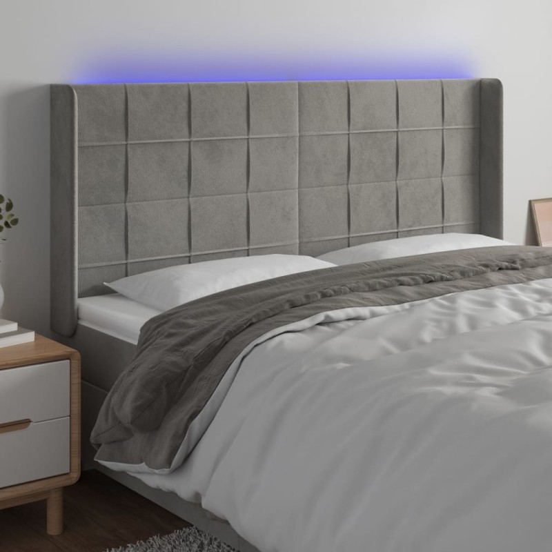 Testiera a LED Grigio Chiaro 183x16x118/128 cm in Velluto Testiera a LED Grigio Chiaro 183x16x118/128 cm in Velluto