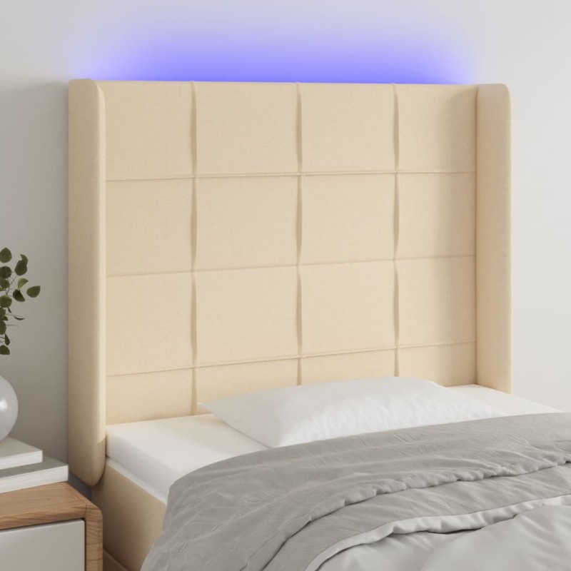 Testiera a LED crema 93x16x118/128 cm in Tessuto Testiera a LED crema 93x16x118/128 cm in Tessuto