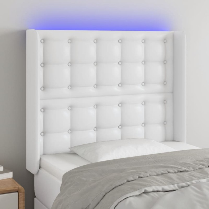 Testiera a LED Bianco 103x16x118/128 cm in Similpelle Testiera a LED Bianco 103x16x118/128 cm in Similpelle