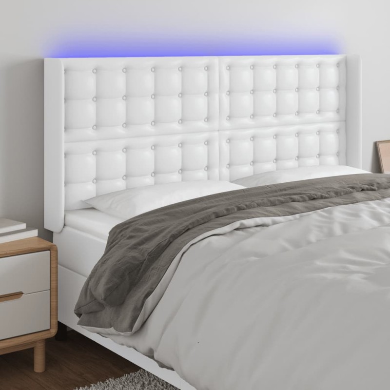 Testiera a LED Bianco 163x16x118/128 cm in Similpelle Testiera a LED Bianco 163x16x118/128 cm in Similpelle