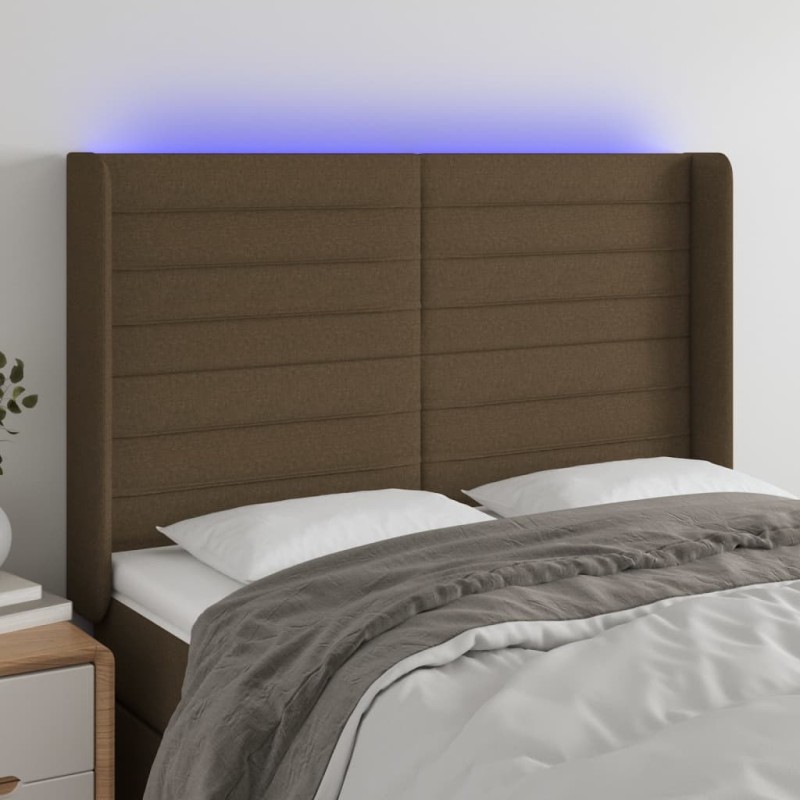 vidaXL Testiera a LED MarroneScuro147x16x118/128cm inTessuto vidaXL Testiera a LED MarroneScuro147x16x118/128cm inTessuto