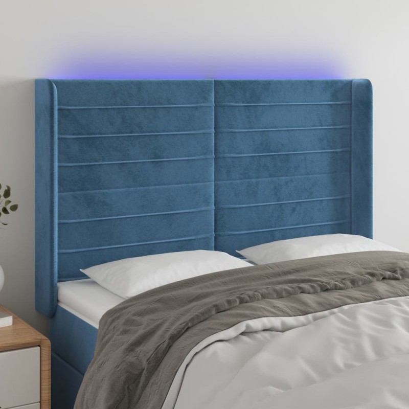 Testiera a LED Blu Scuro 147x16x118/128 cm in Velluto Testiera a LED Blu Scuro 147x16x118/128 cm in Velluto