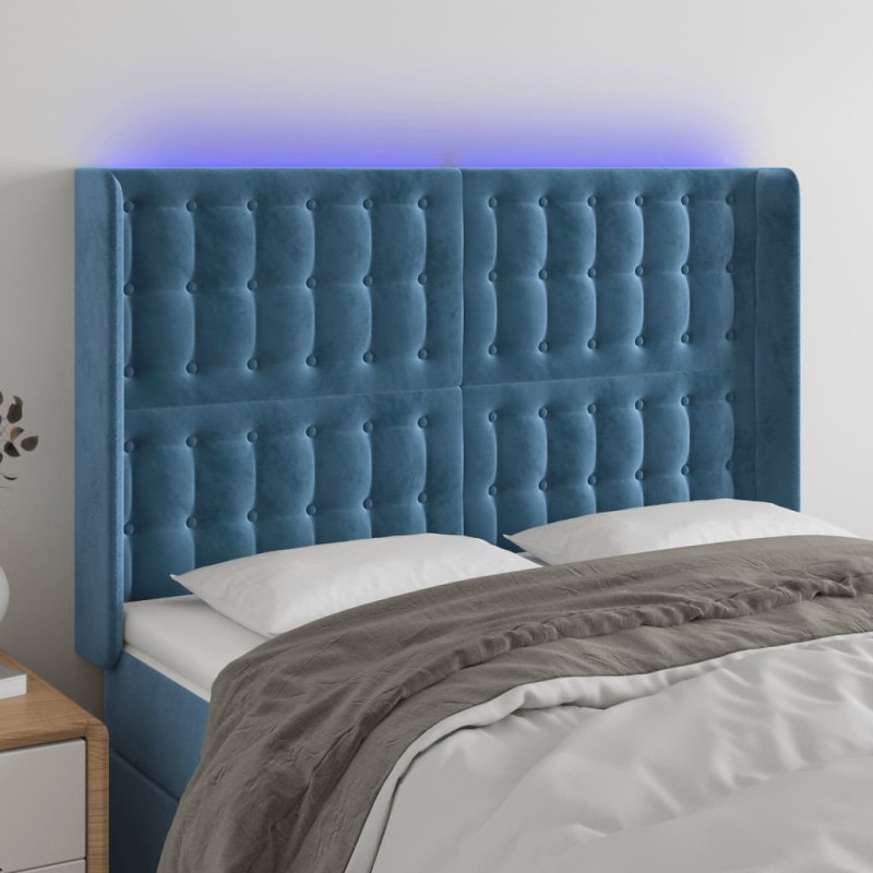 Testiera a LED Blu Scuro 147x16x118/128 cm in Velluto Testiera a LED Blu Scuro 147x16x118/128 cm in Velluto