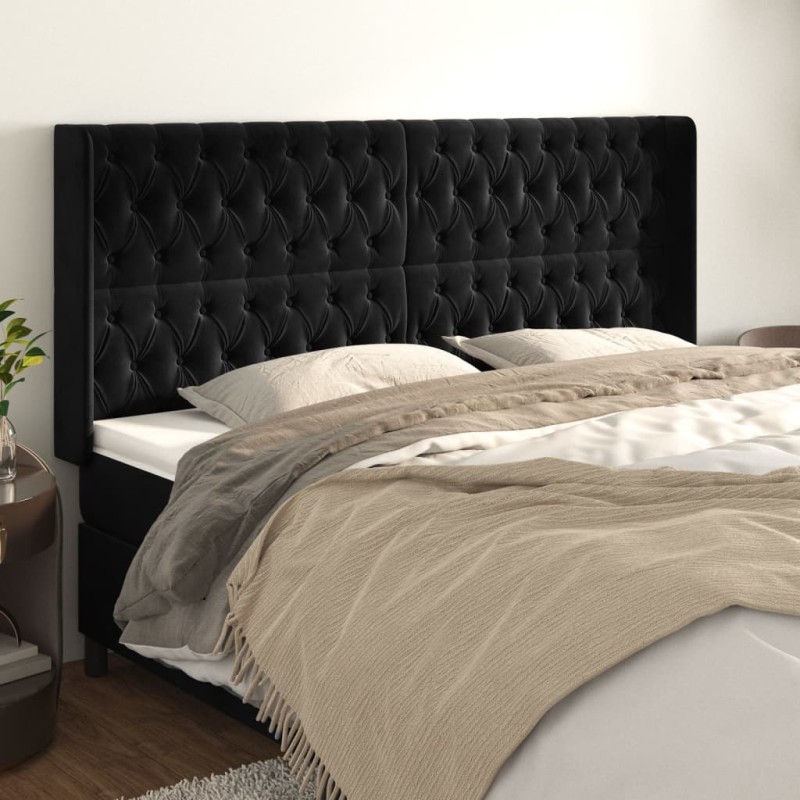 vidaXL Testiera ad Orecchio Nera 203x16x118/128 cm in Velluto vidaXL Testiera ad Orecchio Nera 203x16x118/128 cm in Velluto