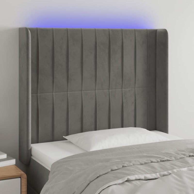 Testiera a LED Grigio Chiaro 83x16x118/128 cm in Velluto Testiera a LED Grigio Chiaro 83x16x118/128 cm in Velluto
