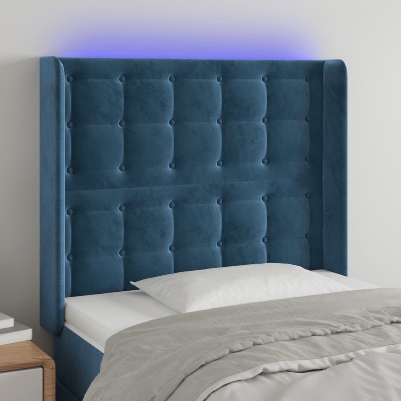 Testiera a LED Blu Scuro 103x16x118/128 cm in Velluto Testiera a LED Blu Scuro 103x16x118/128 cm in Velluto