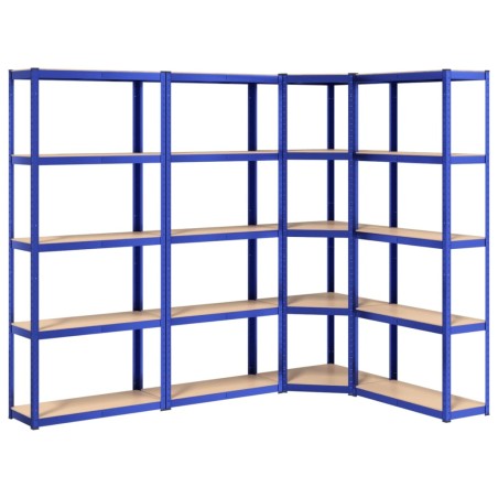 vidaXL Scaffali a 5 Ripiani 4 pz Blu in Acciaio e Legno Multistrato