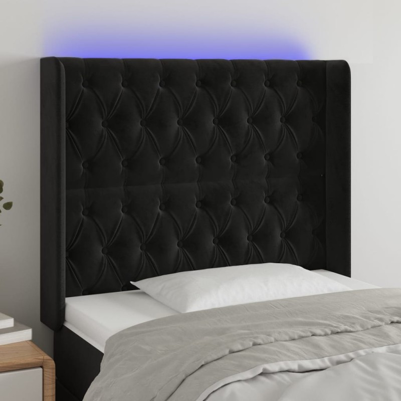 Testiera a LED nero 93x16x118/128 cm in Velluto Testiera a LED nero 93x16x118/128 cm in Velluto