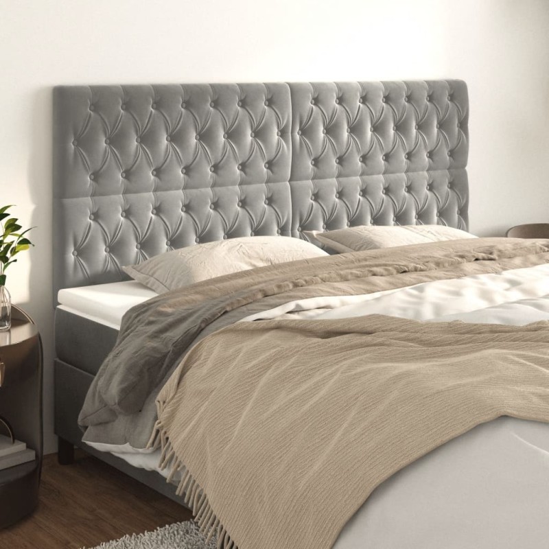 Testiera 4 pz Grigio Chiaro 90 x 7 x 78/88 cm in Velluto Testiera 4 pz Grigio Chiaro 90 x 7 x 78/88 cm in Velluto