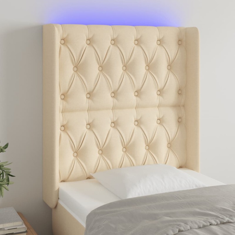 Testiera a LED Crema 83x16x118/128 cm in Tessuto Testiera a LED Crema 83x16x118/128 cm in Tessuto