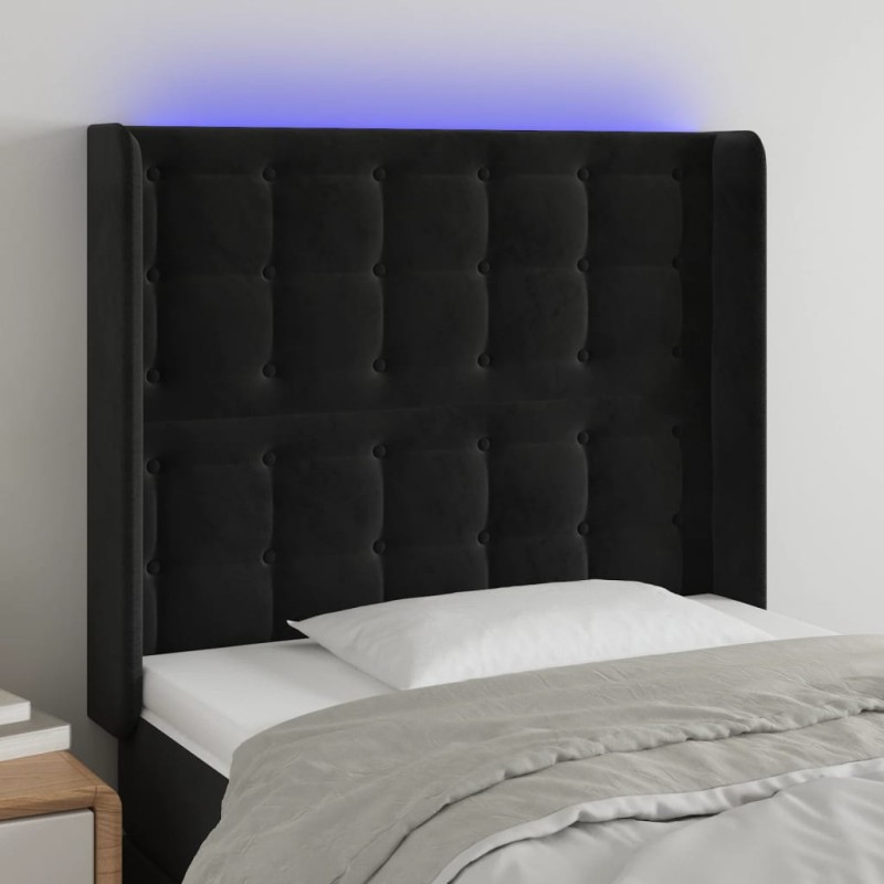 vidaXL Testiera a LED Nera 83x16x118/128 cm in Velluto vidaXL Testiera a LED Nera 83x16x118/128 cm in Velluto