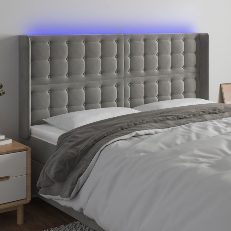 Testiera a LED Grigio Chiaro 163x16x118/128 cm in Velluto Testiera a LED Grigio Chiaro 163x16x118/128 cm in Velluto