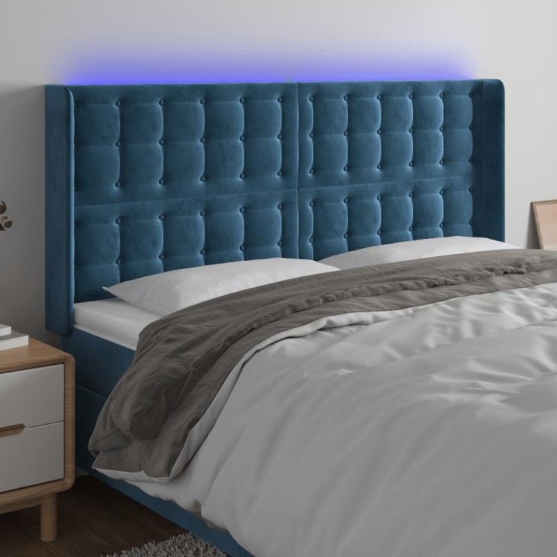Testiera a LED Blu Scuro 203x16x118/128 cm in Velluto Testiera a LED Blu Scuro 203x16x118/128 cm in Velluto