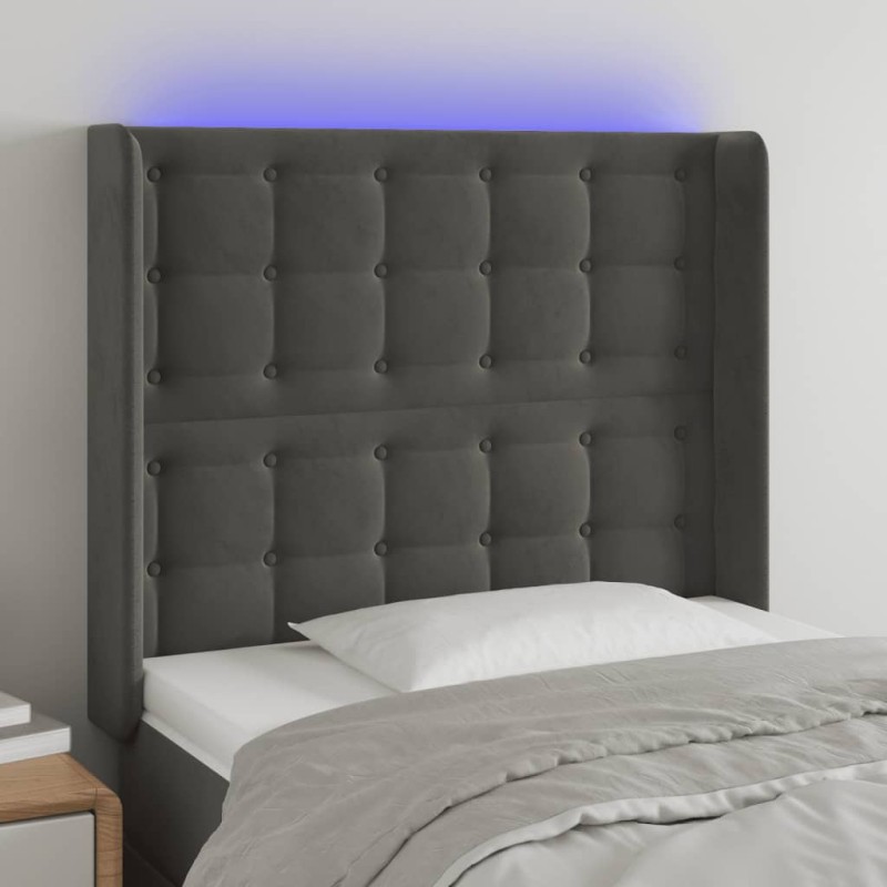 Testiera a LED Grigio Scuro 93x16x118/128 cm in Velluto Testiera a LED Grigio Scuro 93x16x118/128 cm in Velluto