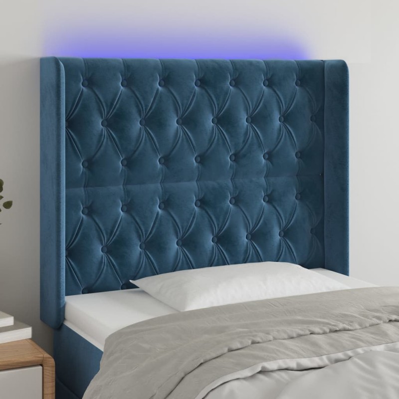 Testiera a LED Blu Scuro 103x16x118/128 cm in Velluto Testiera a LED Blu Scuro 103x16x118/128 cm in Velluto