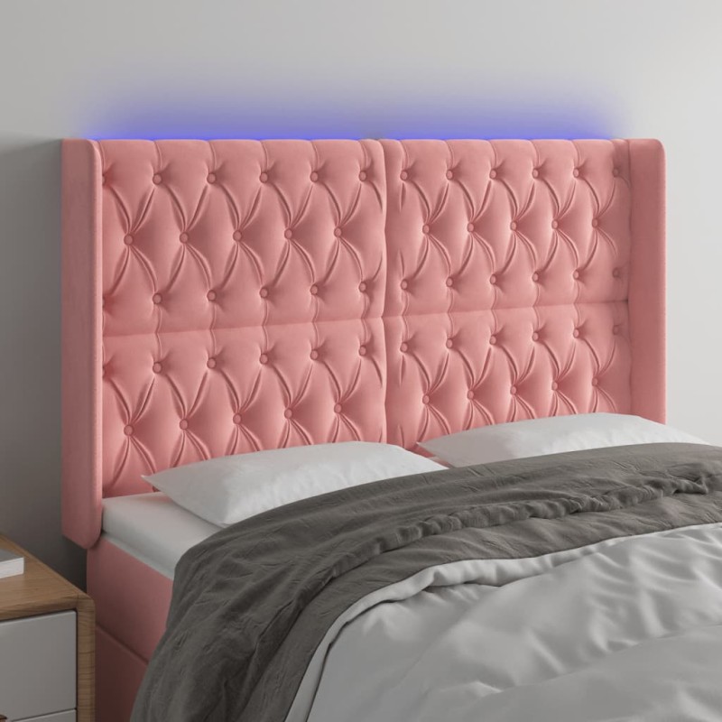 Testiera a LED rosa 147x16x118/128 cm in Velluto Testiera a LED rosa 147x16x118/128 cm in Velluto