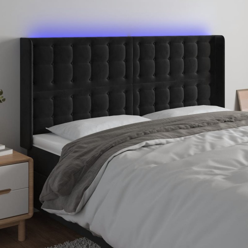 Testiera a LED Nera 203x16x118/128 cm in Velluto Testiera a LED Nera 203x16x118/128 cm in Velluto