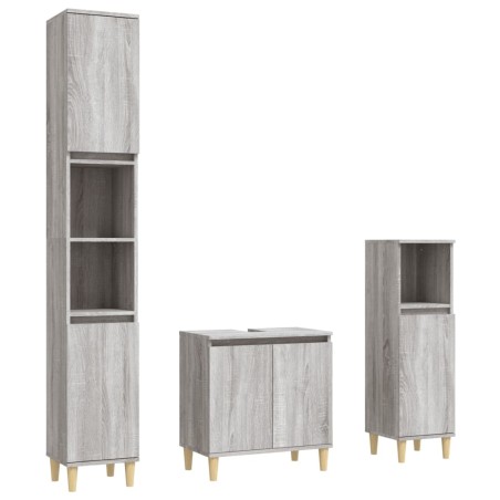 Set Mobili da Bagno 3 pz Grigio Sonoma in Legno Multistrato