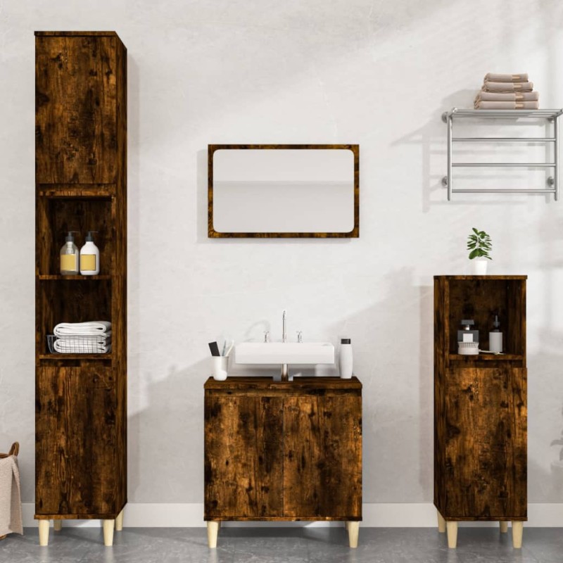 Set Mobili da Bagno 3 pz Rovere Fumo in Legno Multistrato Set Mobili da Bagno 3 pz Rovere Fumo in Legno Multistrato