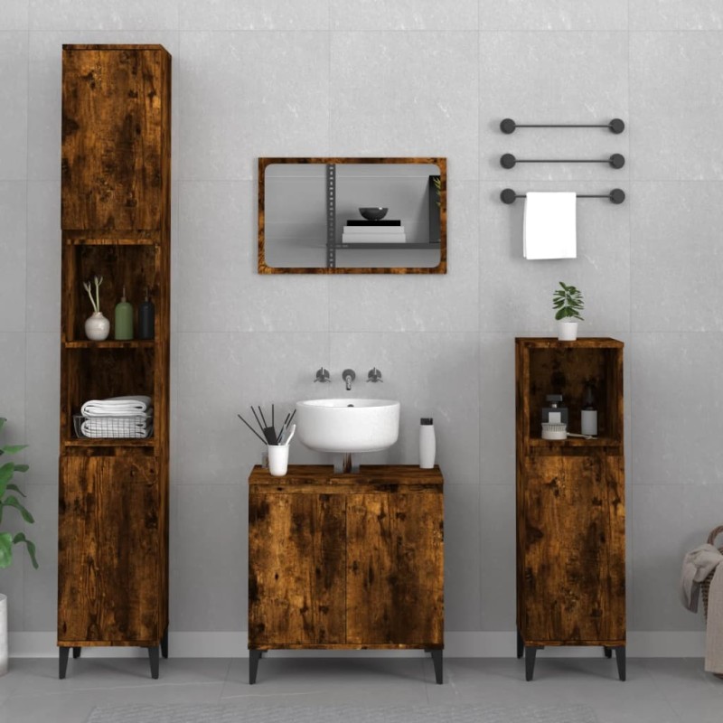 Set Mobili da Bagno 3 pz Rovere Fumo in Legno Multistrato Set Mobili da Bagno 3 pz Rovere Fumo in Legno Multistrato