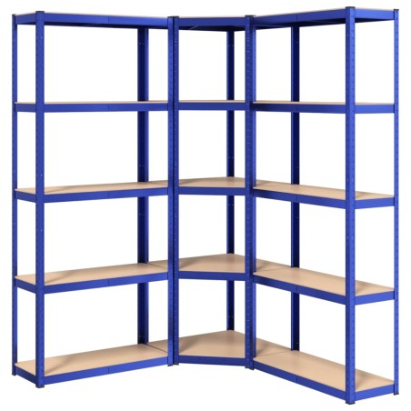 vidaXL Scaffali a 5 Ripiani 3 pz Blu in Acciaio e Legno Multistrato