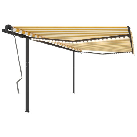Tenda da Sole Retrattile Manuale con LED 4,5x3 m Gialla Bianca