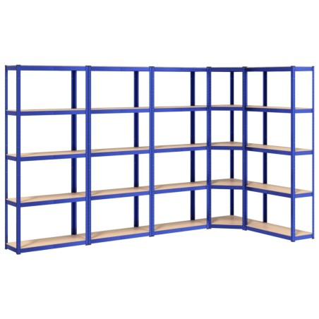 vidaXL Scaffali a 5 Ripiani 5 pz Blu in Acciaio e Legno Multistrato