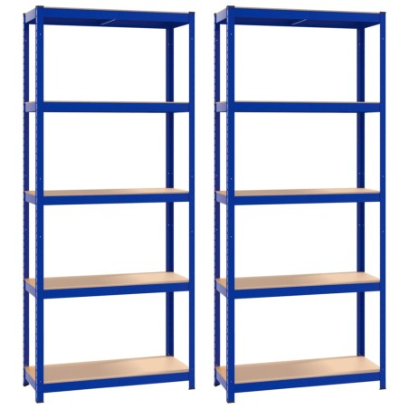 vidaXL Mensole a 5 Ripiani 2pz Blu in Acciaio e Legno Multistrato