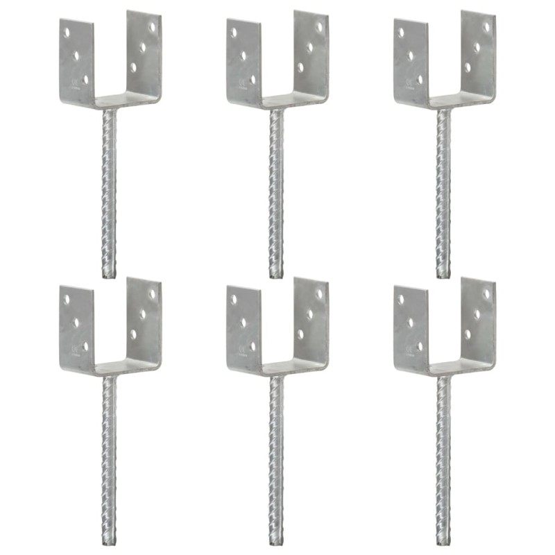 Picchetti per Recinzione 6 pz Argento 9x6x30 cm Acciaio Zincato Picchetti per Recinzione 6 pz Argento 9x6x30 cm Acciaio Zincato