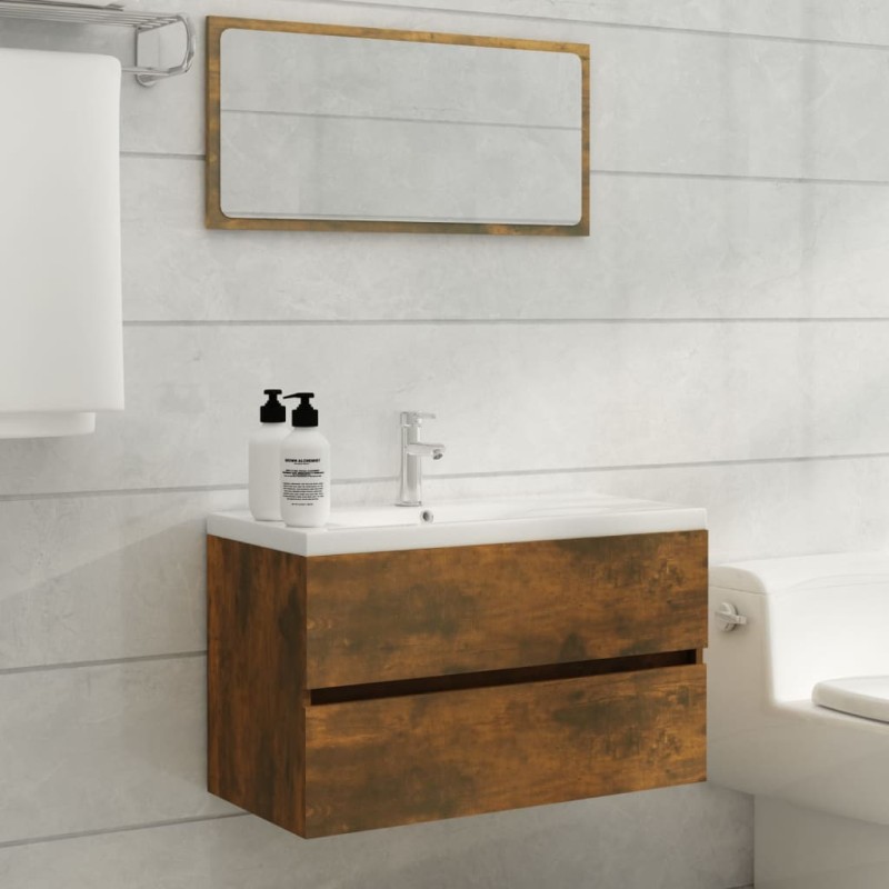 Mobile Bagno con Lavabo Integrato Rovere Fumo Legno Multistrato Mobile Bagno con Lavabo Integrato Rovere Fumo Legno Multistrato
