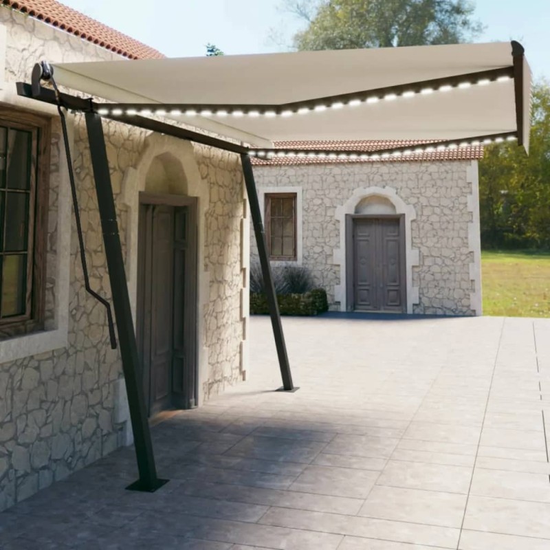 Tenda Automatica con Sensore Vento e LED 4,5x3 m Crema Tenda Automatica con Sensore Vento e LED 4,5x3 m Crema