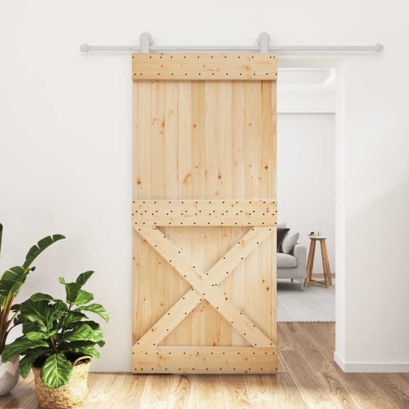 vidaXL Porta Scorrevole con Set Hardware 95x210 cm Legno Massello Pino vidaXL Porta Scorrevole con Set Hardware 95x210 cm Legno Massello Pino