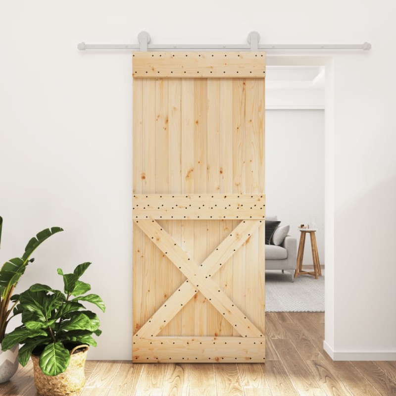 vidaXL Porta Scorrevole con Set Hardware 90x210 cm Legno Massello Pino vidaXL Porta Scorrevole con Set Hardware 90x210 cm Legno Massello Pino