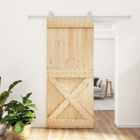 vidaXL Porta Scorrevole con Set Hardware 90x210 cm Legno Massello Pino