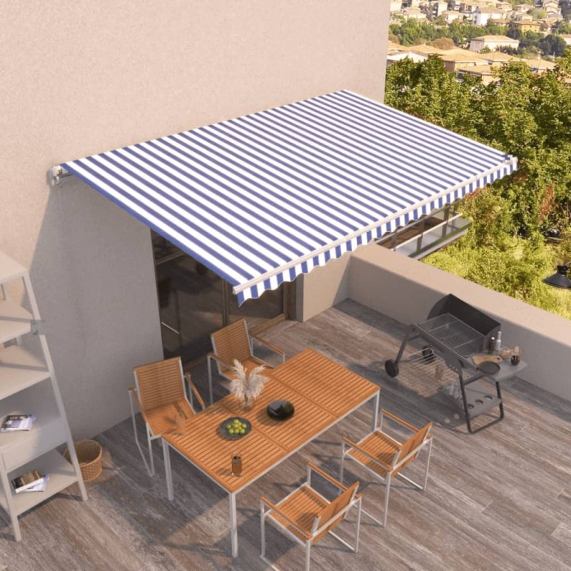 Tenda da Sole Retrattile Manuale 500x350 cm Blu e Bianca Tenda da Sole Retrattile Manuale 500x350 cm Blu e Bianca
