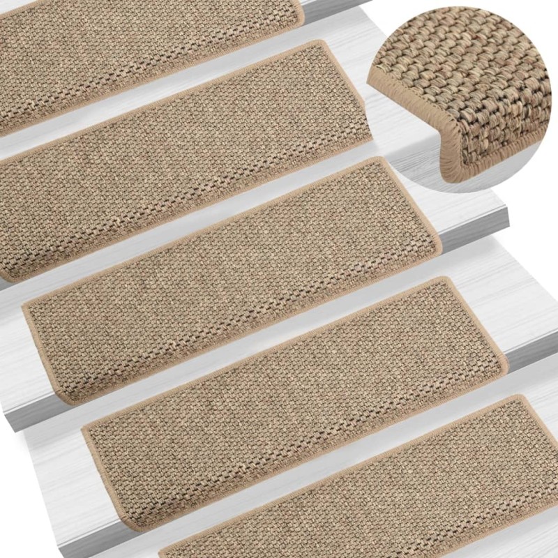 vidaXL Tappeti Adesivi Scale Aspetto Sisal 15 pz 65x21x4cm Beige Scuro vidaXL Tappeti Adesivi Scale Aspetto Sisal 15 pz 65x21x4cm Beige Scuro