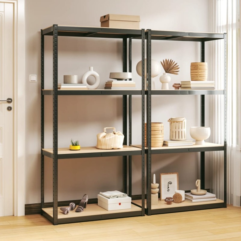 vidaXL Mensole 4 Strati 2pz Antracite in Acciaio e Legno Multistrato vidaXL Mensole 4 Strati 2pz Antracite in Acciaio e Legno Multistrato