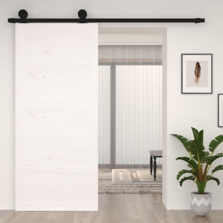 vidaXL Porta del Granaio Bianca 90x1,8x204,5 cm Legno Massello di Pino