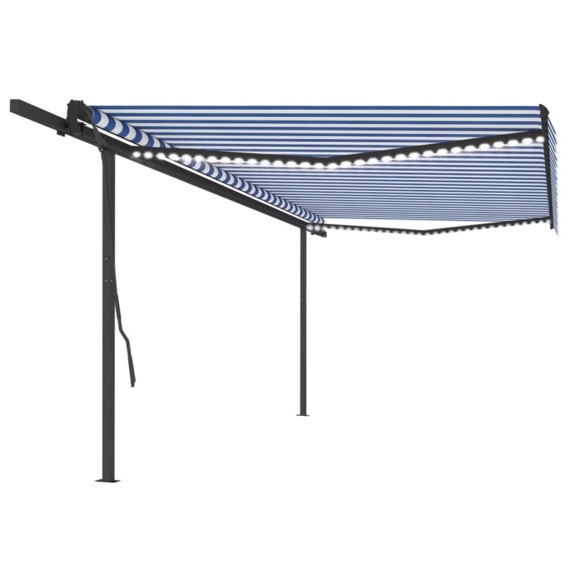 Tenda Automatica con Sensore Vento e LED 5x3,5 m Blu e Bianca Tenda Automatica con Sensore Vento e LED 5x3,5 m Blu e Bianca