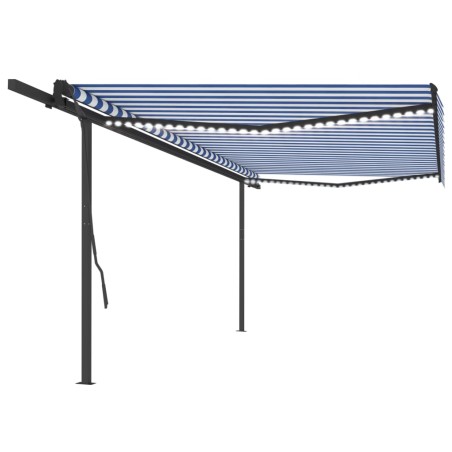 Tenda Automatica con Sensore Vento e LED 5x3,5 m Blu e Bianca