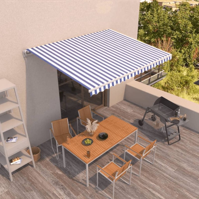 Tenda da Sole Retrattile Manuale 450x350 cm Blu e Bianca Tenda da Sole Retrattile Manuale 450x350 cm Blu e Bianca