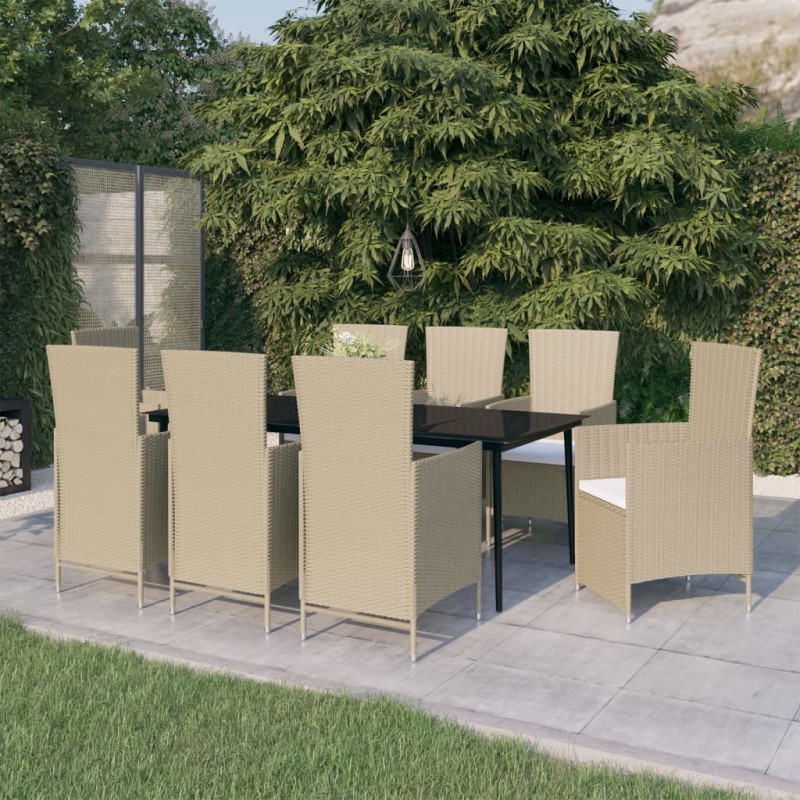 vidaXL Set Mobili da Pranzo da Giardino 9 pz con Cuscini Beige vidaXL Set Mobili da Pranzo da Giardino 9 pz con Cuscini Beige