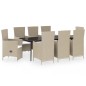 vidaXL Set Mobili da Pranzo da Giardino 9 pz con Cuscini Beige vidaXL Set Mobili da Pranzo da Giardino 9 pz con Cuscini Beige
