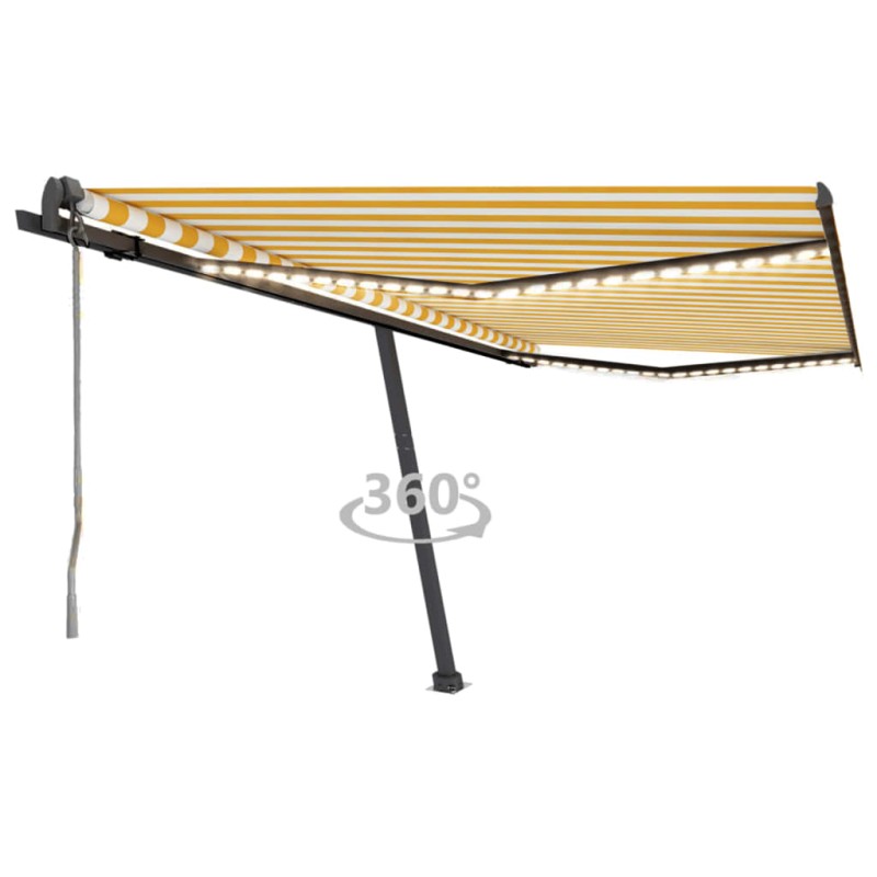 vidaXL Tenda Automatica Sensore Vento e LED 450x350 cm Gialla Bianca vidaXL Tenda Automatica Sensore Vento e LED 450x350 cm Gialla Bianca