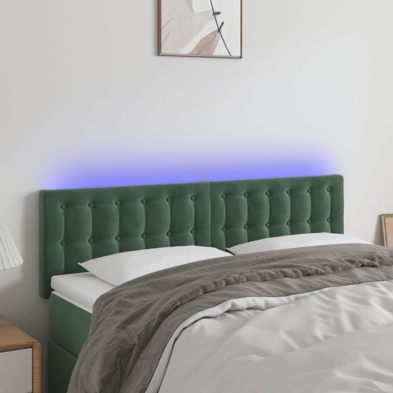 vidaXL Testiera a LED Verde Scuro 144x5x78/88 cm in Velluto vidaXL Testiera a LED Verde Scuro 144x5x78/88 cm in Velluto