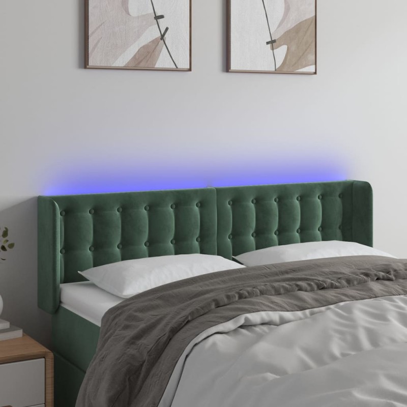 vidaXL Testiera a LED Verde Scuro 147x16x78/88 cm in Velluto vidaXL Testiera a LED Verde Scuro 147x16x78/88 cm in Velluto