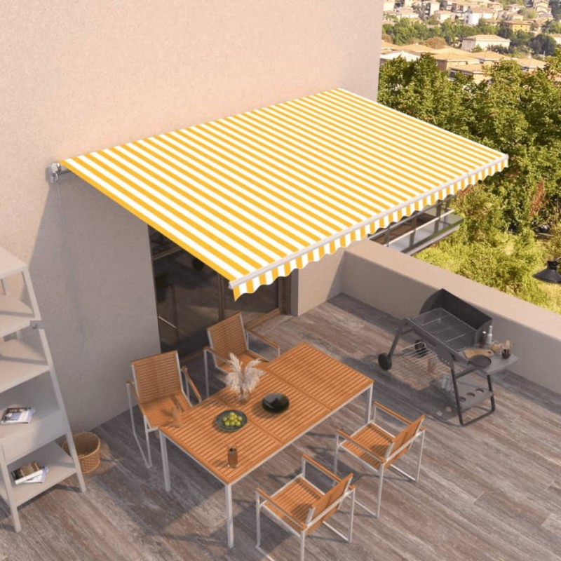 Tenda da Sole Retrattile Manuale 500x350 cm Gialla e Bianca Tenda da Sole Retrattile Manuale 500x350 cm Gialla e Bianca