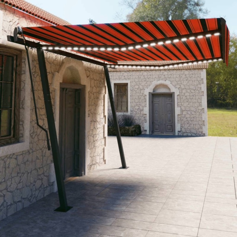 Tenda Automatica Sensore Vento e LED 4,5x3 m Arancio e Marrone Tenda Automatica Sensore Vento e LED 4,5x3 m Arancio e Marrone