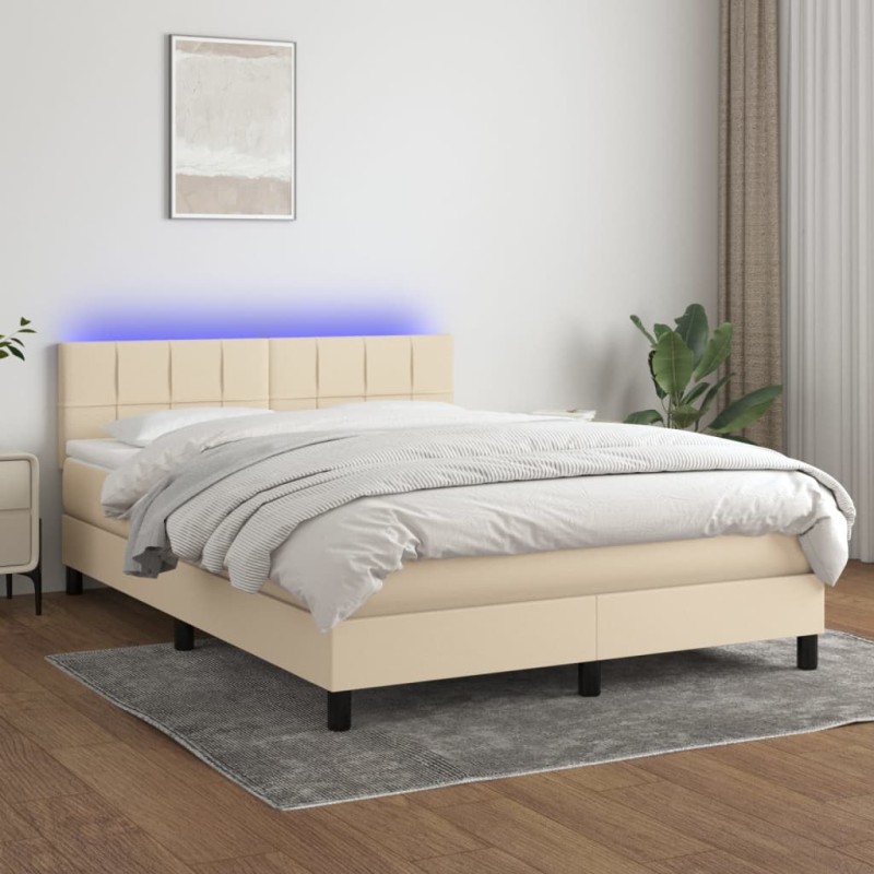 vidaXL Letto a Molle con Materasso e LED Crema 140x190 cm in Tessuto vidaXL Letto a Molle con Materasso e LED Crema 140x190 cm in Tessuto